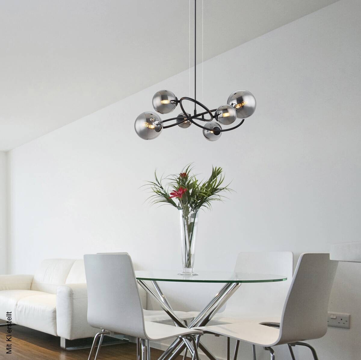 GLOBO LED-Pendelleuchte 10676 Rauch mattschwarz Metall Glas B/H/T: ca. 58,8x120x62,2 cm 6 Brennstellen