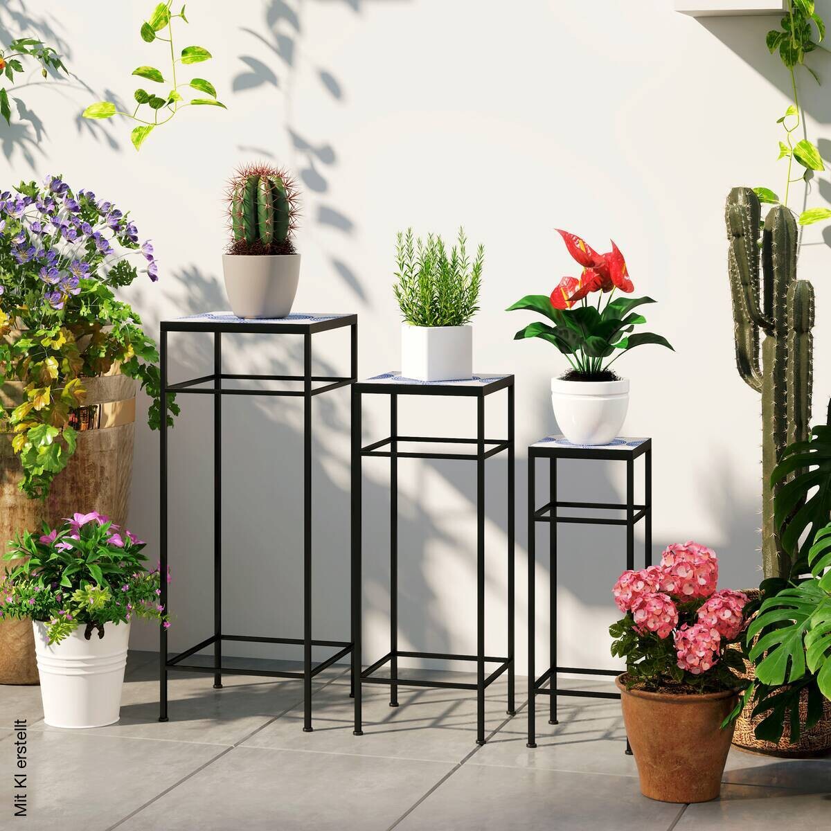 Outsunny Pflanzenständer 3er Set blau Metall B/H/L: ca. 28x71x28 cm