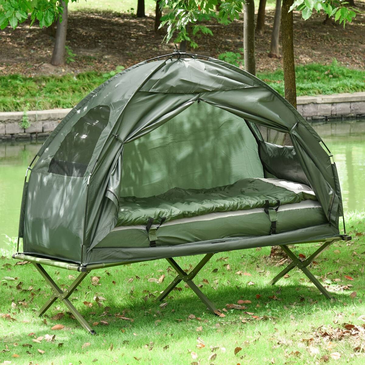 Outsunny Campingbett dunkelgrün Polyester-Mischgewebe B/H/L: ca. 78x118x193 cm
