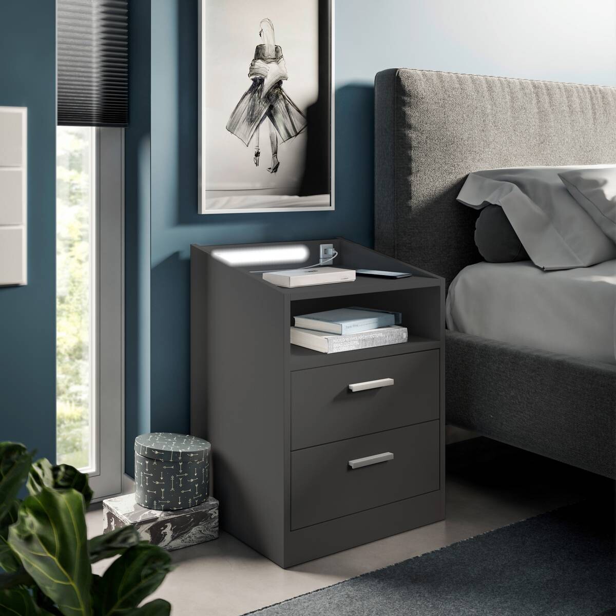 Nachtkonsole Lumo Graphit B/H/T: ca. 46x67x42 cm