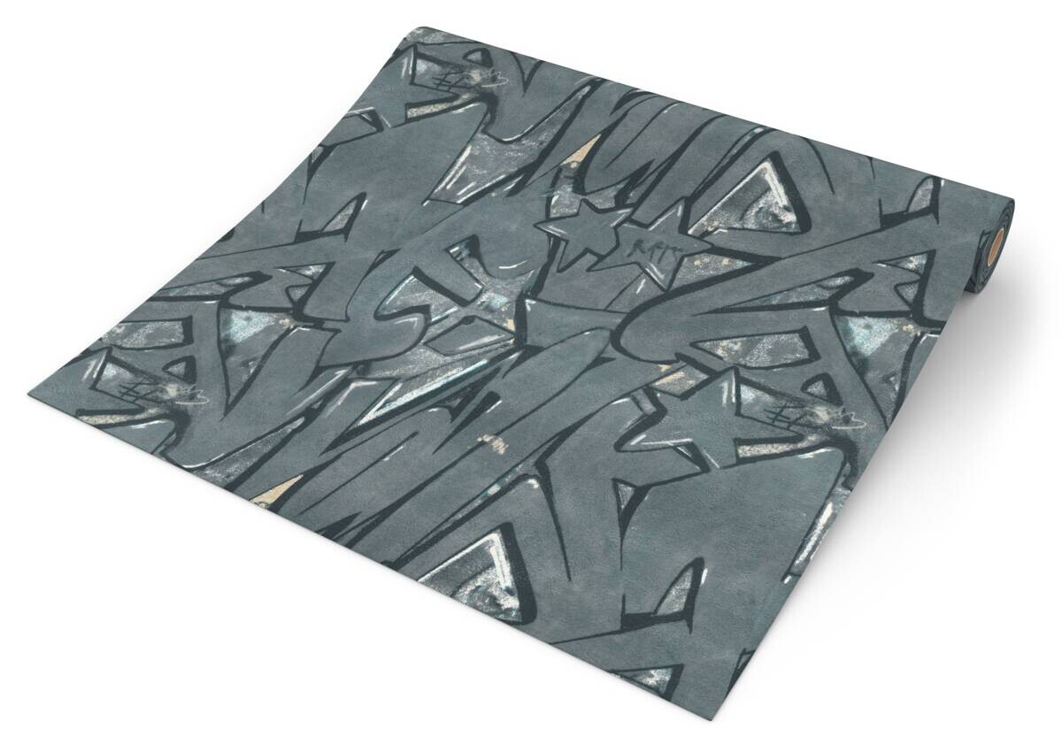 Papiertapete Graffiti blau grau B/L: ca. 53x1005 cm
