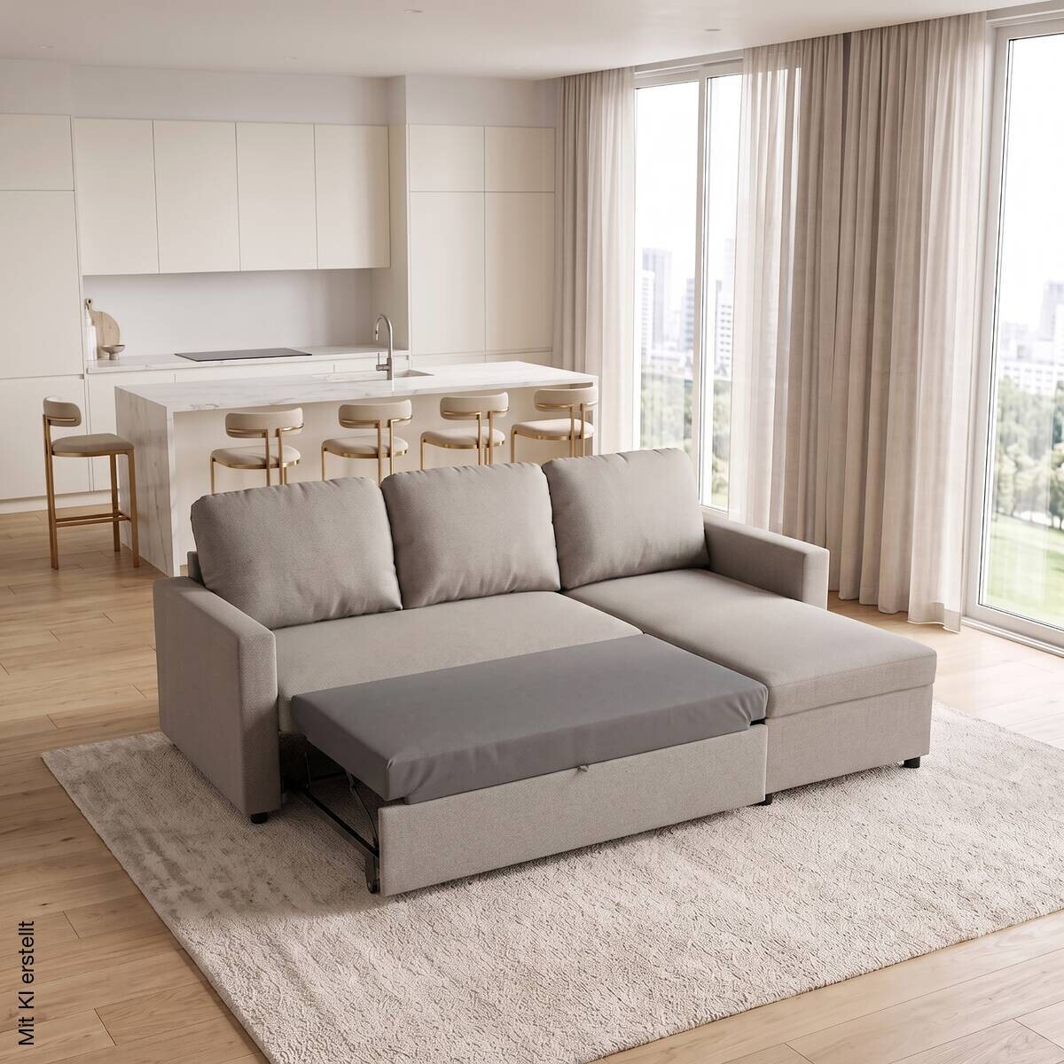 Ecksofa mit Bettfunktion und Bettkasten graubraun Webstoff B/H/T: ca. 213x87x138 cm