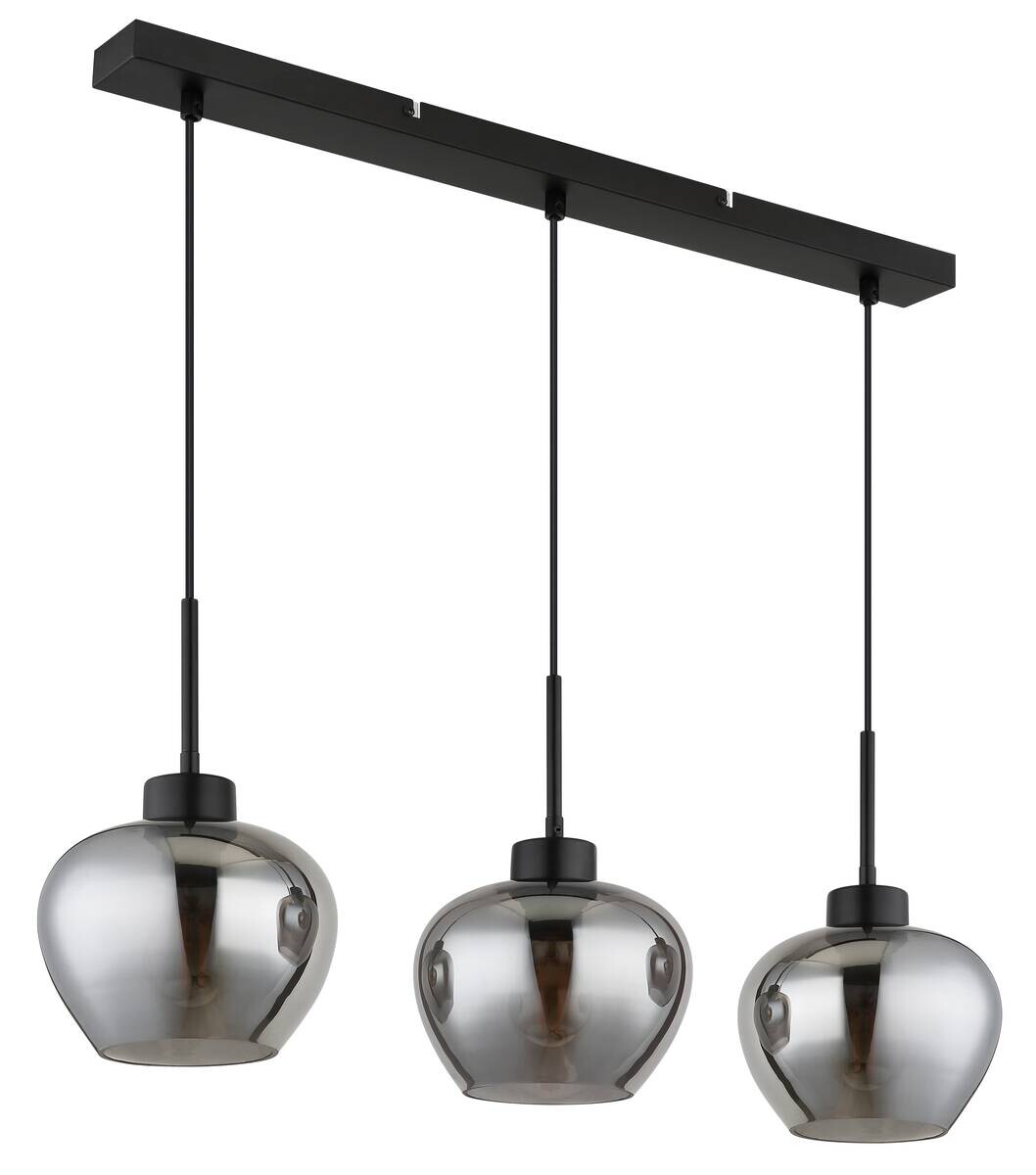 GLOBO Pendelleuchte Matt schwarz Metall Glas B/H/T: ca. 72x18,5x120 cm E27 3 Brennstellen