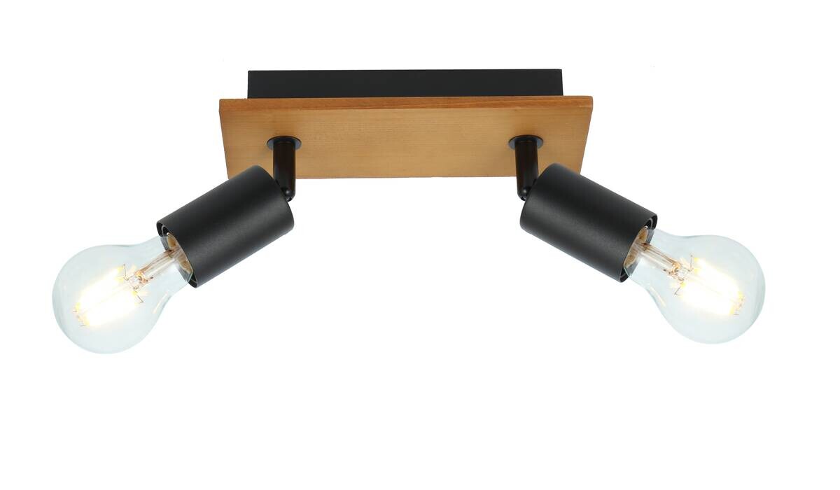 GLOBO Strahler schwarz braun Metall Holz B/H/L: ca. 9x11x21 cm E27 2 Brennstellen