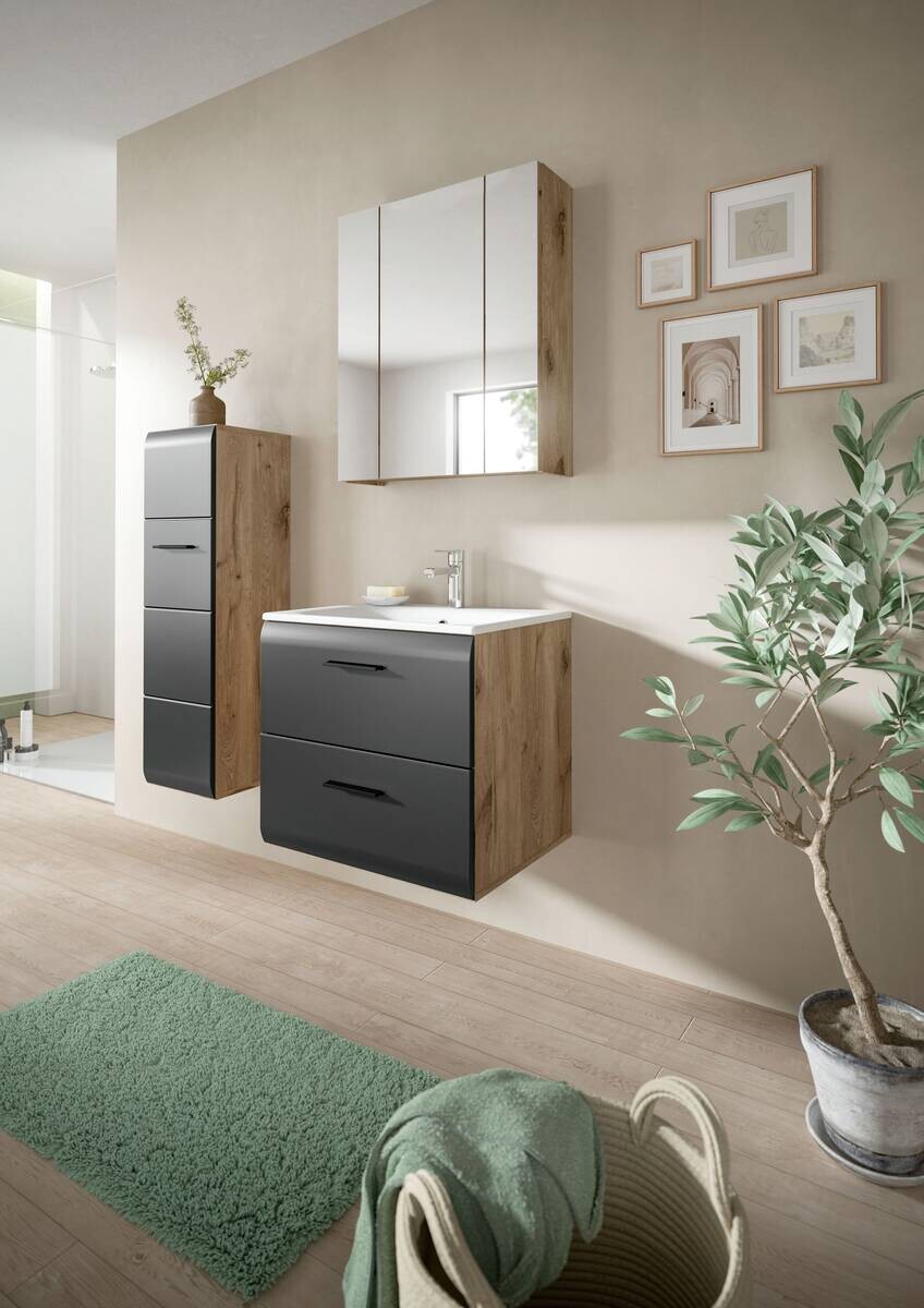 Badezimmer-Set Ice Nox Oak Nachbildung schwarz matt B/H/T: ca. 60x185x46 cm