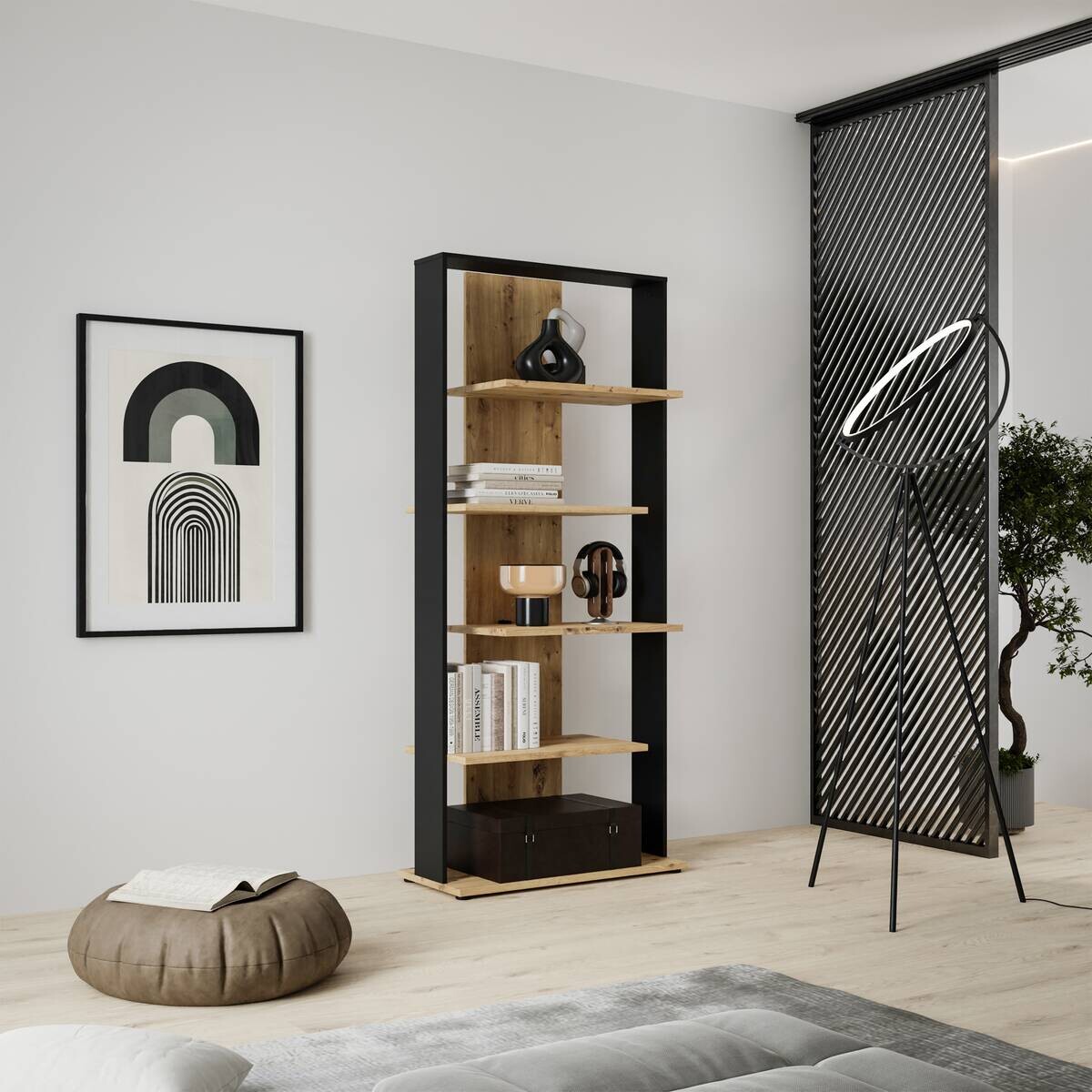 Regal Eiche Artisan Nachbildung schwarz B/H/T: ca. 80x198x35 cm