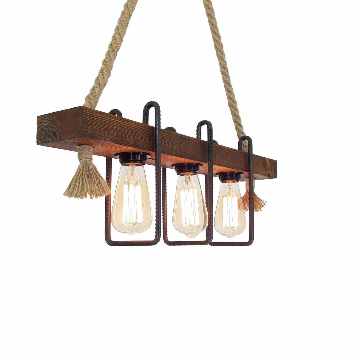 Opviq Pendelleuchte Kiefer B/H/T/L: ca. 10x70x60x10 cm E27 3 Brennstellen