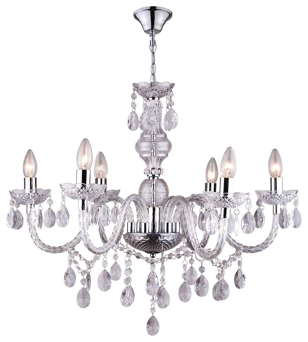 GLOBO Kronleuchter Cuimbra klar Acryl Metall H/D: ca. 166x67 cm E14 6 Brennstellen