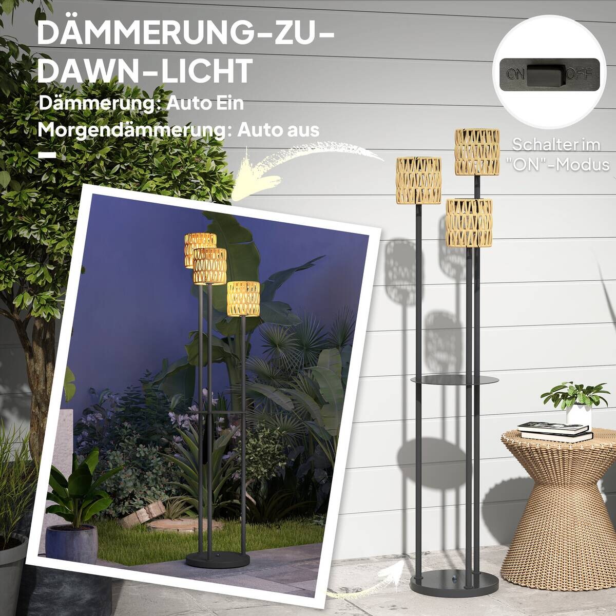 Outsunny Stehlampe gelb Rattan Stahl B/H/L: ca. 37x144x37 cm