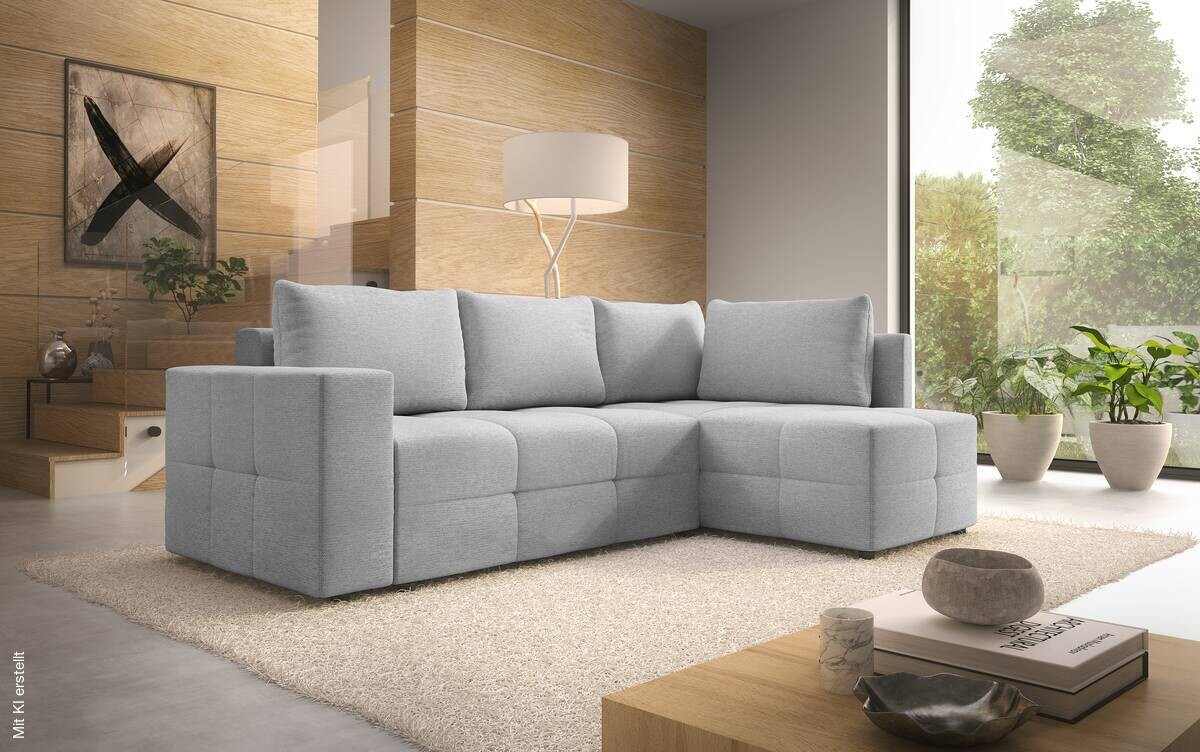 Ecksofa mit Bettfunktion und Bettkasten hellgrau Flachgewebe B/T: ca. 238x167 cm