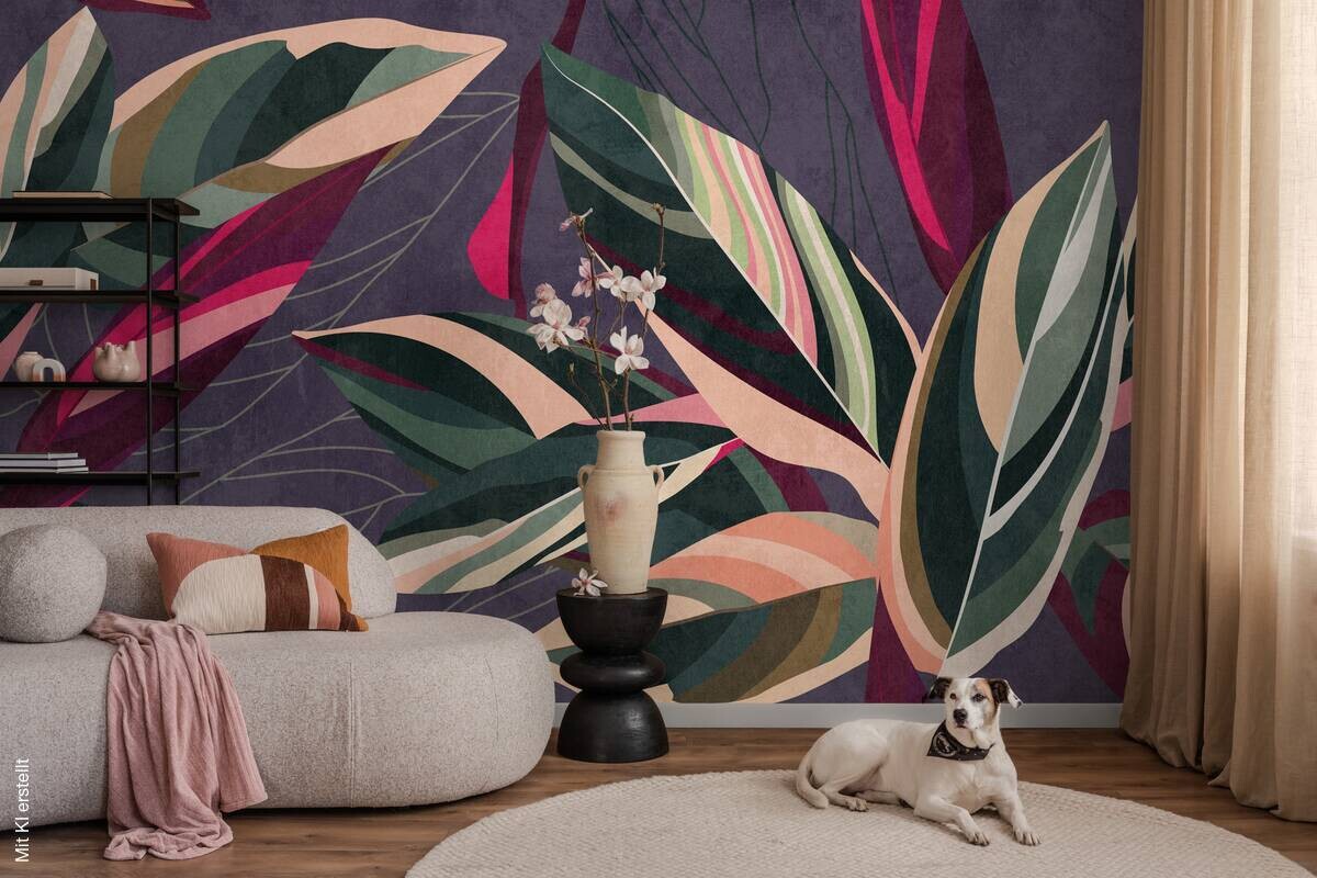 Livingwalls Fototapete Floral lila pink grün B/L: ca. 280x371 cm