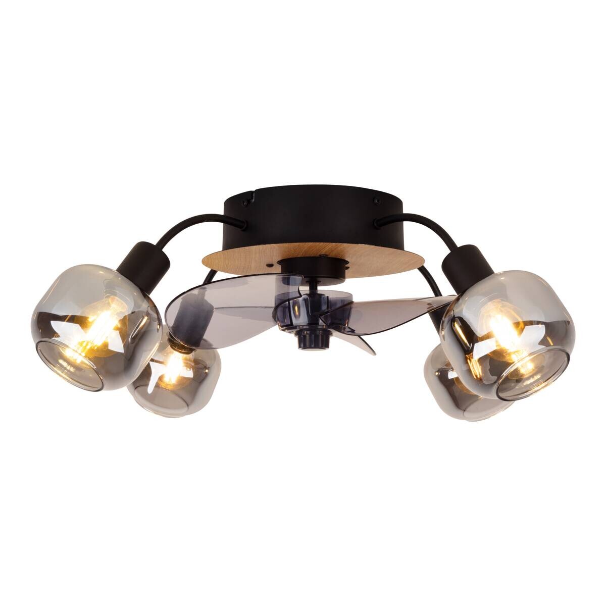 Näve Leuchten Deckenventilator schwarz Metall Glas Kunststoff B/H/T/D: ca. 48x21x48x48 cm E14 4 Brennstellen