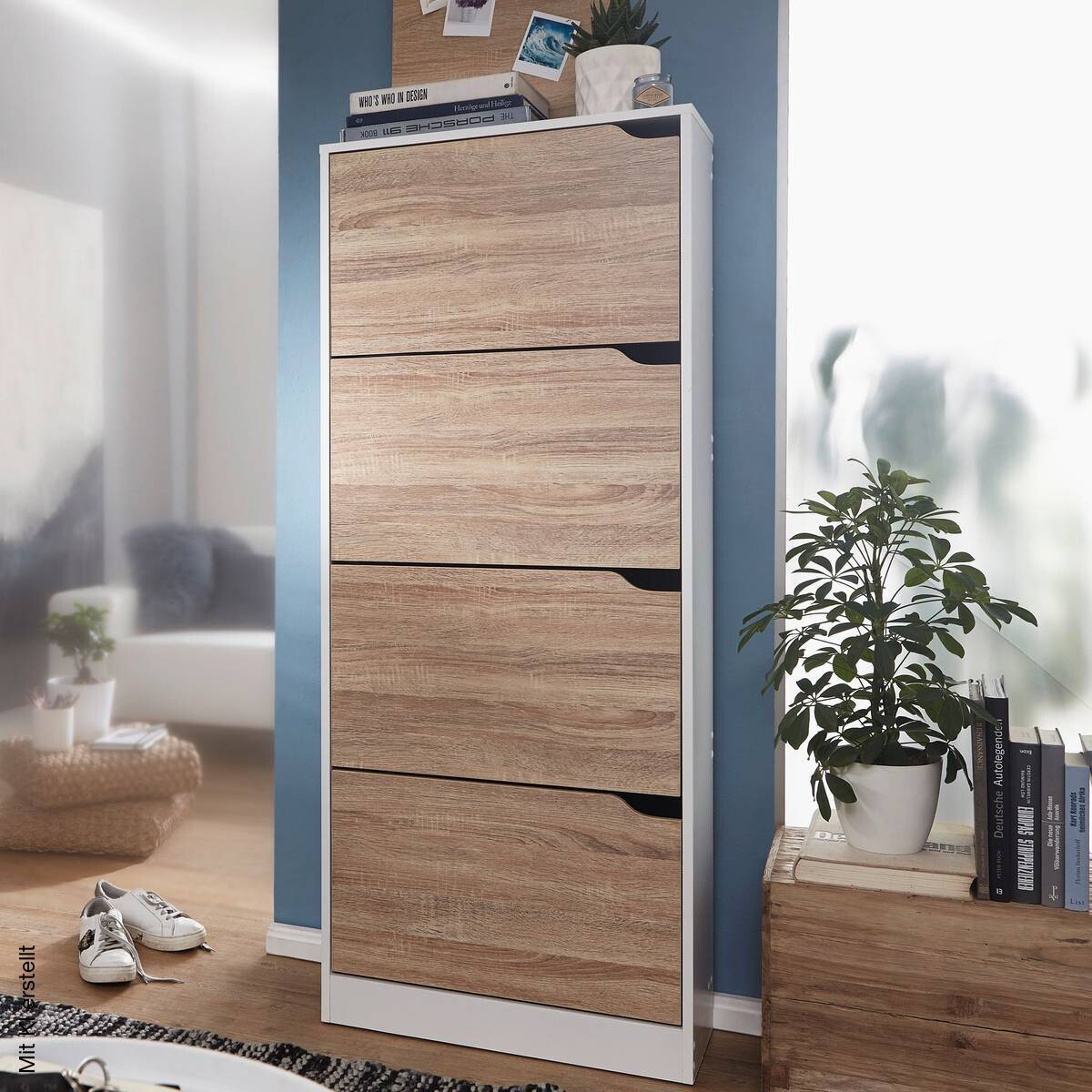 Schuhschrank Eiche Sonoma Nachbildung weiß B/H/T: ca. 60x150x24 cm