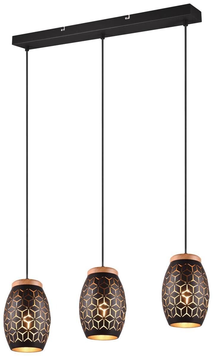 Reality Pendelleuchte Bidar schwarz gold Metall Holz B/H/L/D: ca. 71x150x15x15 cm E27 3 Brennstellen