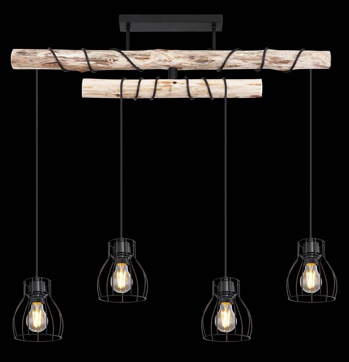 GLOBO Deckenleuchte Mina schwarz natur Metall Holz B/H/T: ca. 90x100x14 cm E27 4 Brennstellen