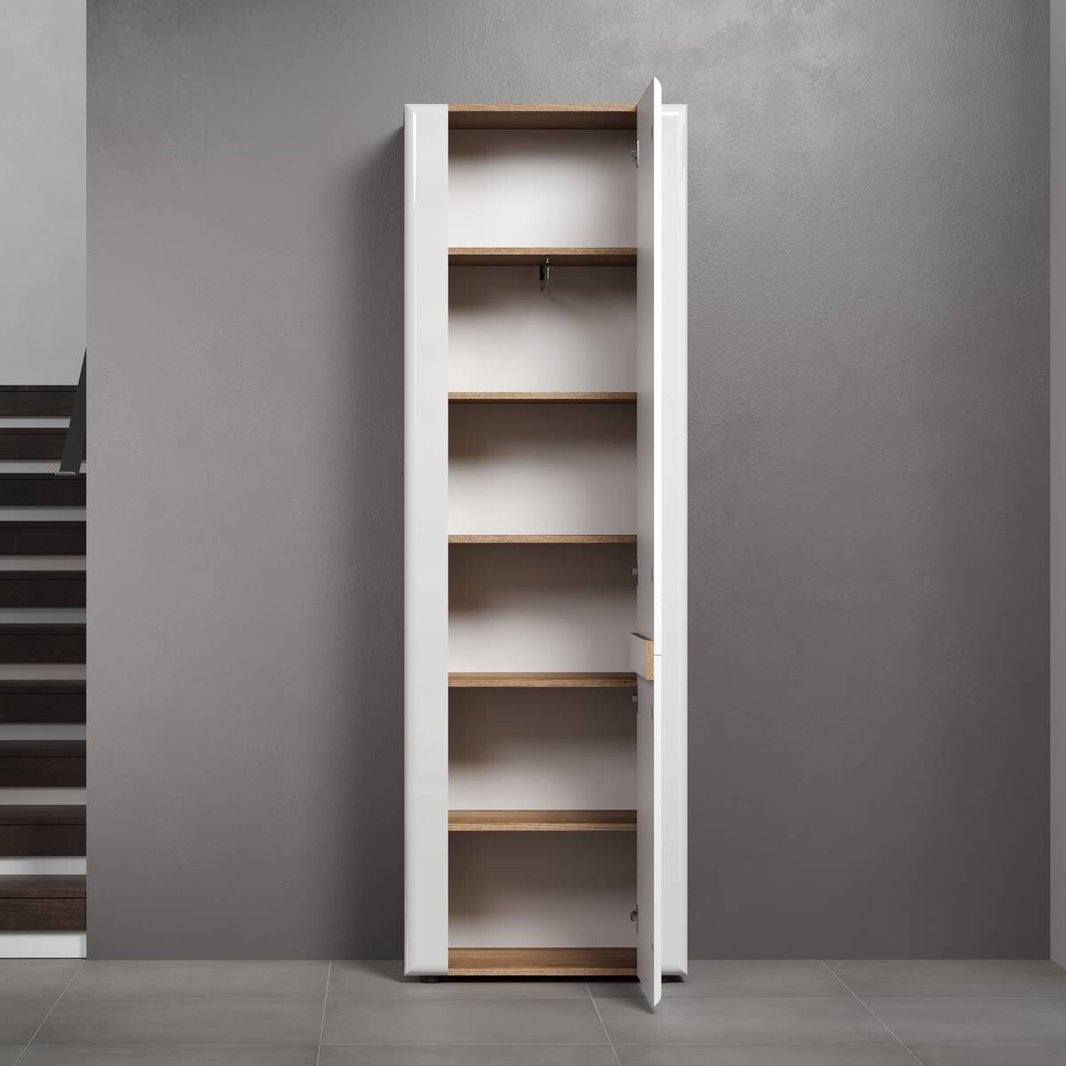 Garderobenschrank Marlon Eiche Evoke Coast Nachbildung weiß Hochglanz B/H/T: ca. 65x200x38 cm