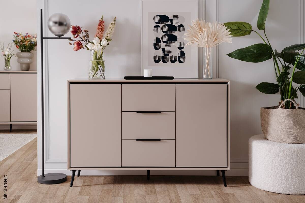Kommode Arona sand schwarz B/H/T: ca. 135x90x38 cm