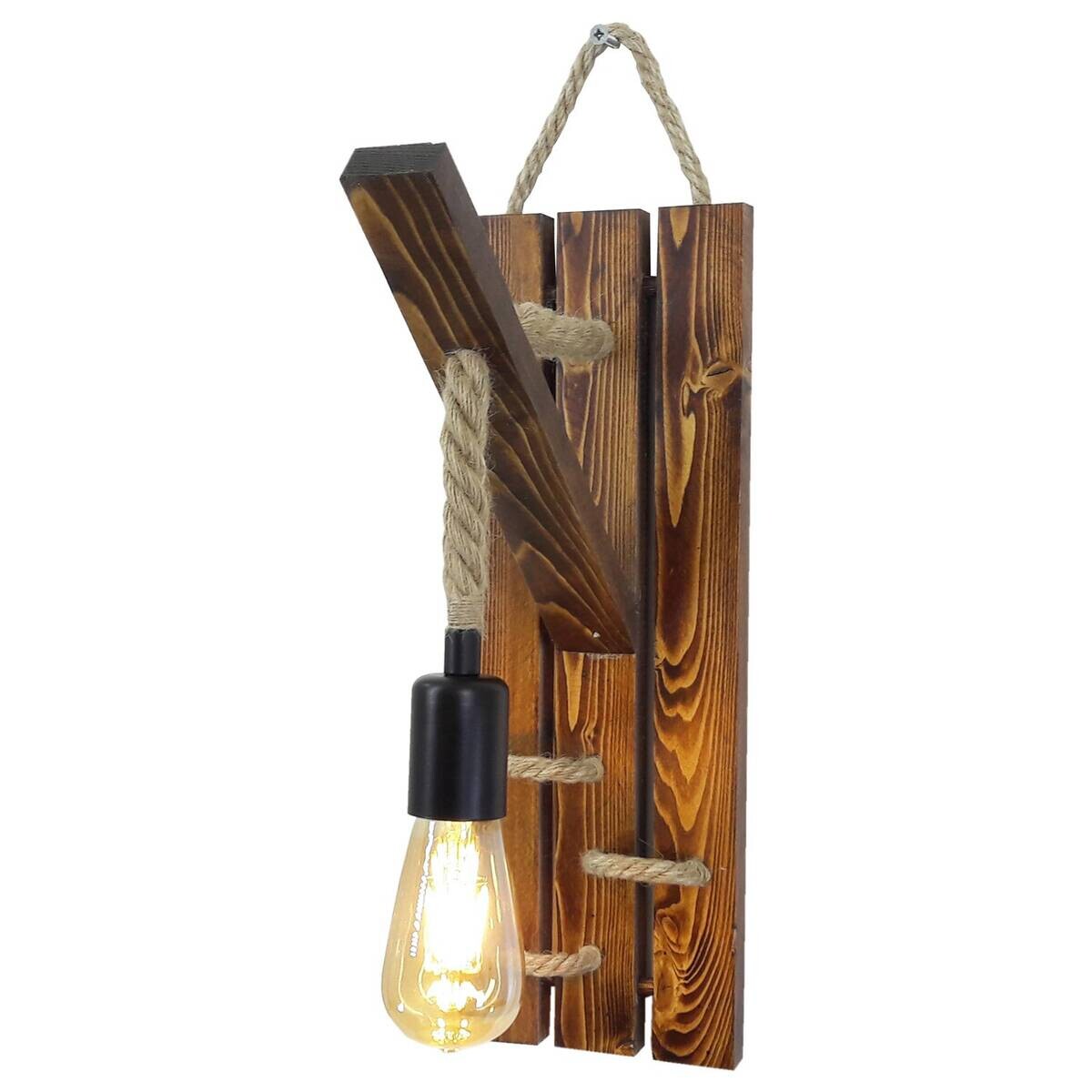 Opviq Wandleuchte nussbaum Kiefer B/H/L: ca. 45x23x29 cm E27 1 Brennstellen