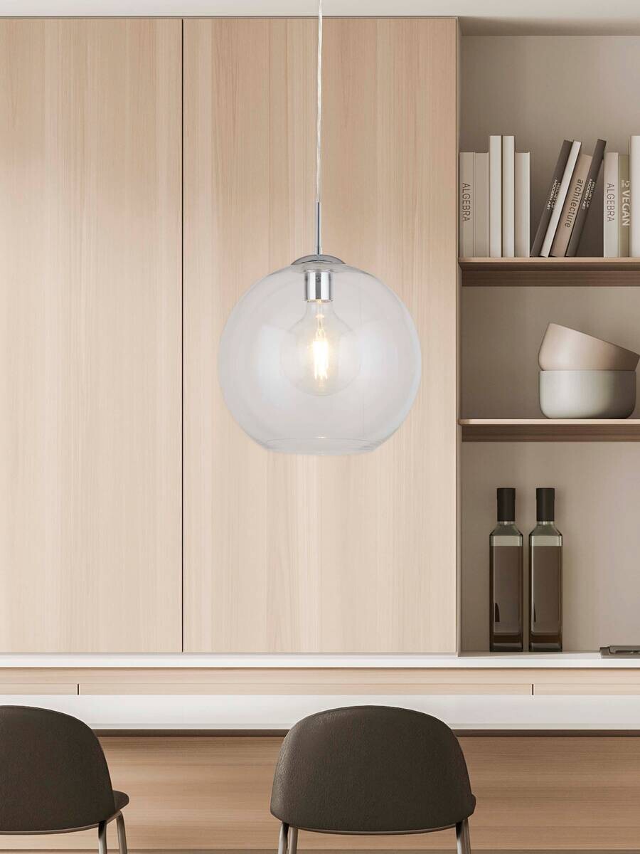 Searchlight Pendelleuchte Balls transparent Chrom Stahl Glas B/H/D: ca. 30x120x30 cm E27 1 Brennstellen