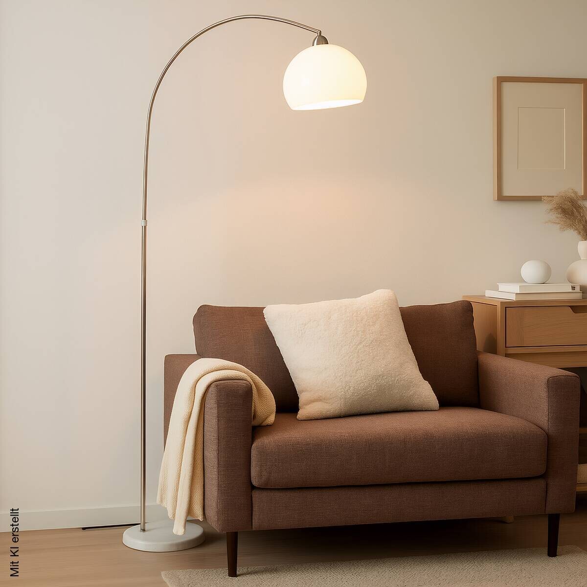 POCOline Stehlampe Arco weiß nickel Metall Kunststoff H: ca. 208 cm E27 1 Brennstellen