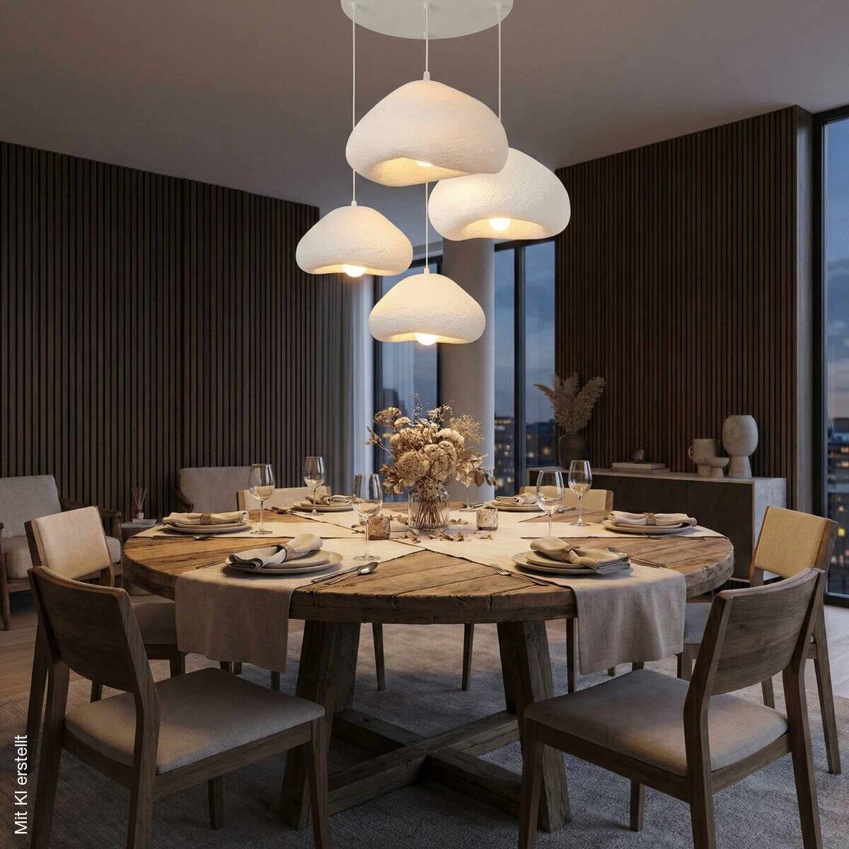 Opviq Pendelleuchte weiß Metall Fiberglas B/H/T/L/D: ca. 90x110x90x90x90 cm E27 4 Brennstellen