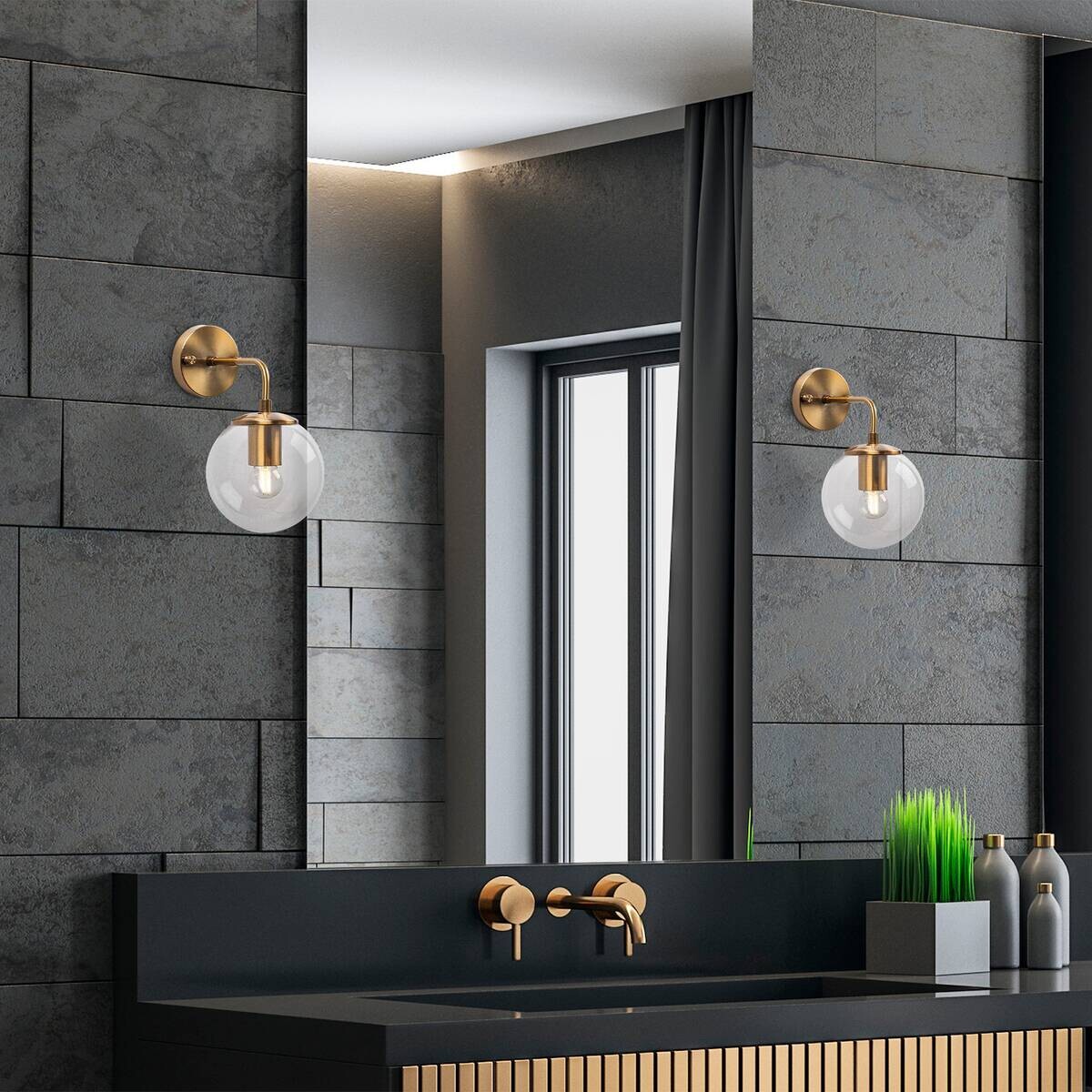 Opviq Wandleuchte Viran bronze Glas Metall B/H/T/L/D: ca. 27x25x27x15x15 cm E14 1 Brennstellen