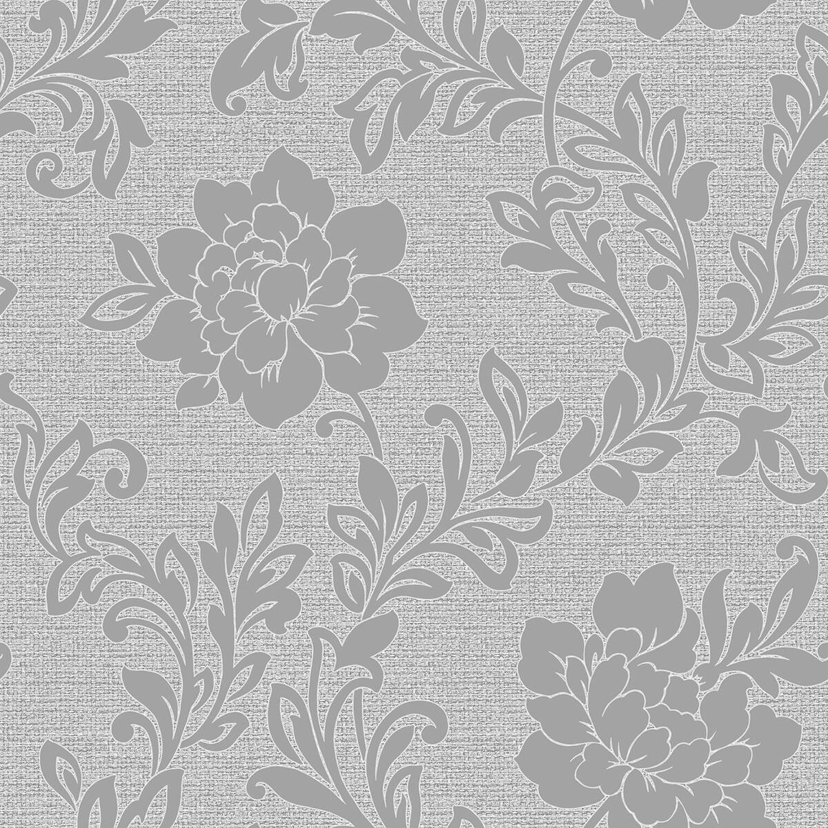 Vinyltapete Blumenranke grau dunkelgrau B/L: ca. 53x1005 cm