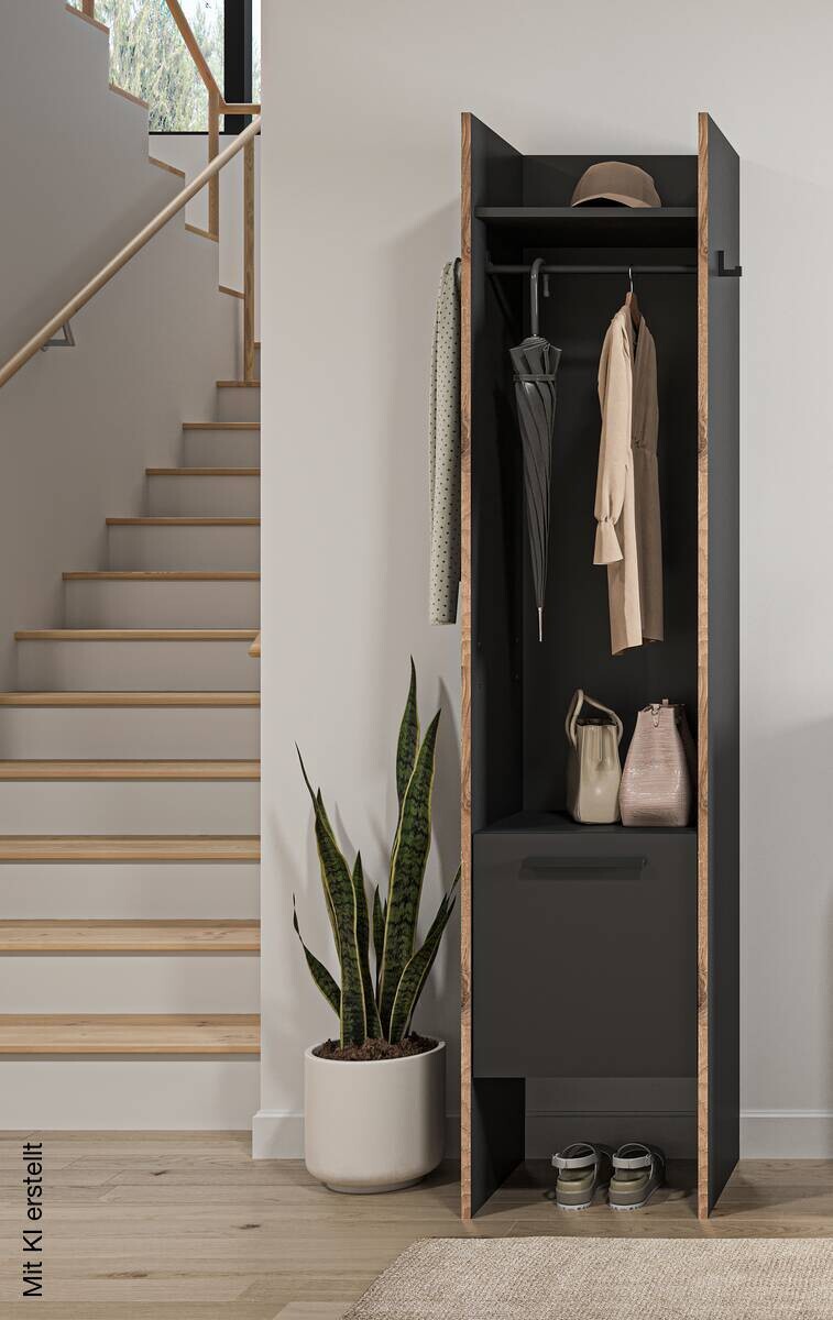 Garderobenschrank Bueno Basalt Nox Oak Nachbildung B/H/T: ca. 42x189x37 cm
