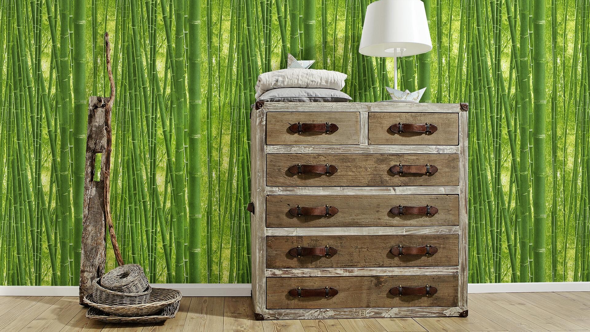 Papiertapete Bambus grün B/L: ca. 53x1005 cm