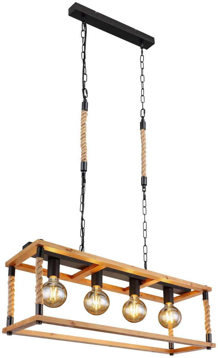 GLOBO Pendelleuchte 15691-4H schwarz braun Metall Holz B/H/L: ca. 25x120x80 cm E27 4 Brennstellen