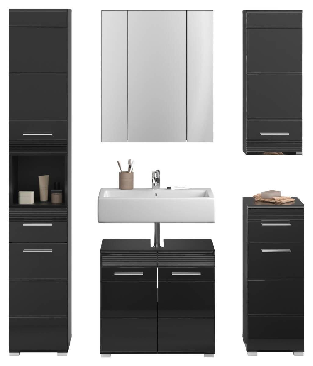 Badezimmer-Set LINUS schwarz schwarz Hochglanz B/H/T: ca. 150x182x34 cm