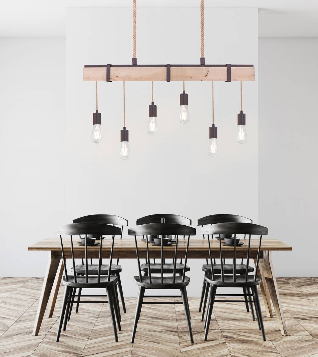 GLOBO Pendelleuchte Mucha rostfarbig Echtholz Metall B/H: ca. 100x167 cm E27 6 Brennstellen