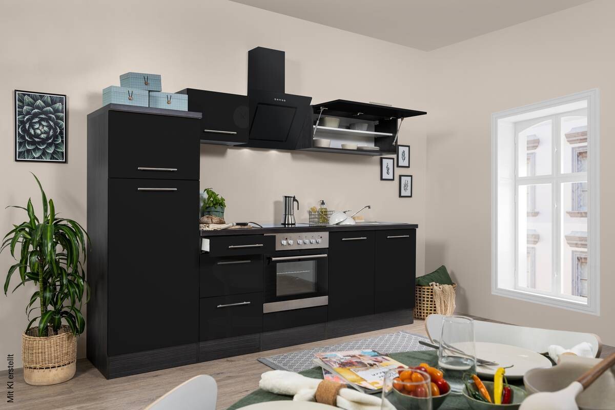 Respekta Küchenblock Premium schwarz hochglänzend B/H/T: ca. 270x200x60 cm