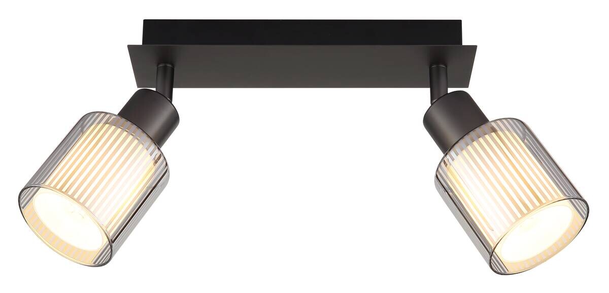 GLOBO Strahler schwarz Chrom Metall Glas B/H/L: ca. 10x30x13 cm E14 2 Brennstellen