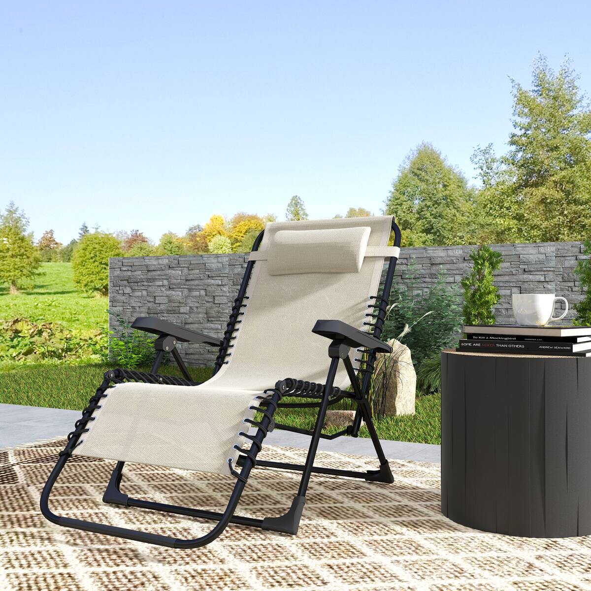 Outsunny Sonnenliege beige Netzstoff B/H/L: ca. 65x112x90 cm