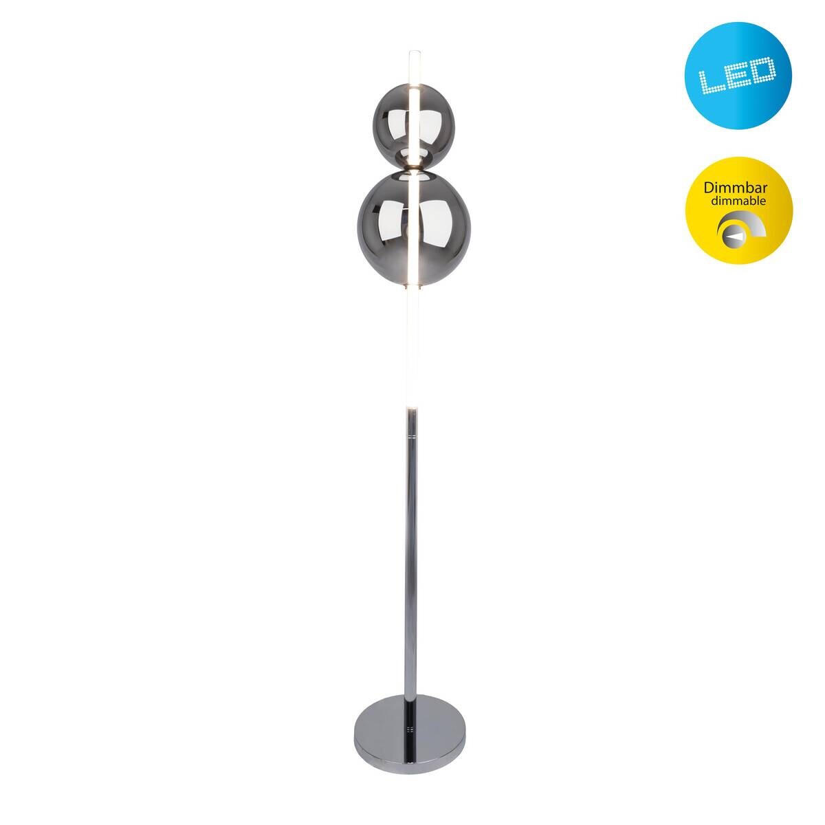 Näve Leuchten Stehlampe 2072042 Chrom Rauch Metall Glas H/D: ca. 149,7x25 cm