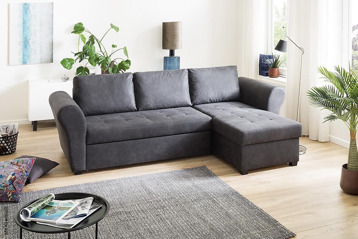 Ecksofa mit Bettfunktion und Bettkasten anthrazit B/H/T: ca. 260x89x155 cm | anthrazit | 260,00/89,00/155,00 cm