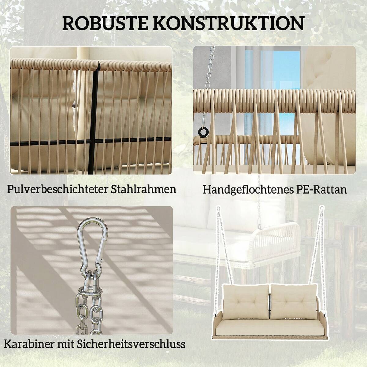 Outsunny Hollywoodschaukel natur Rattan B/H/L: ca. 66x44x115 cm