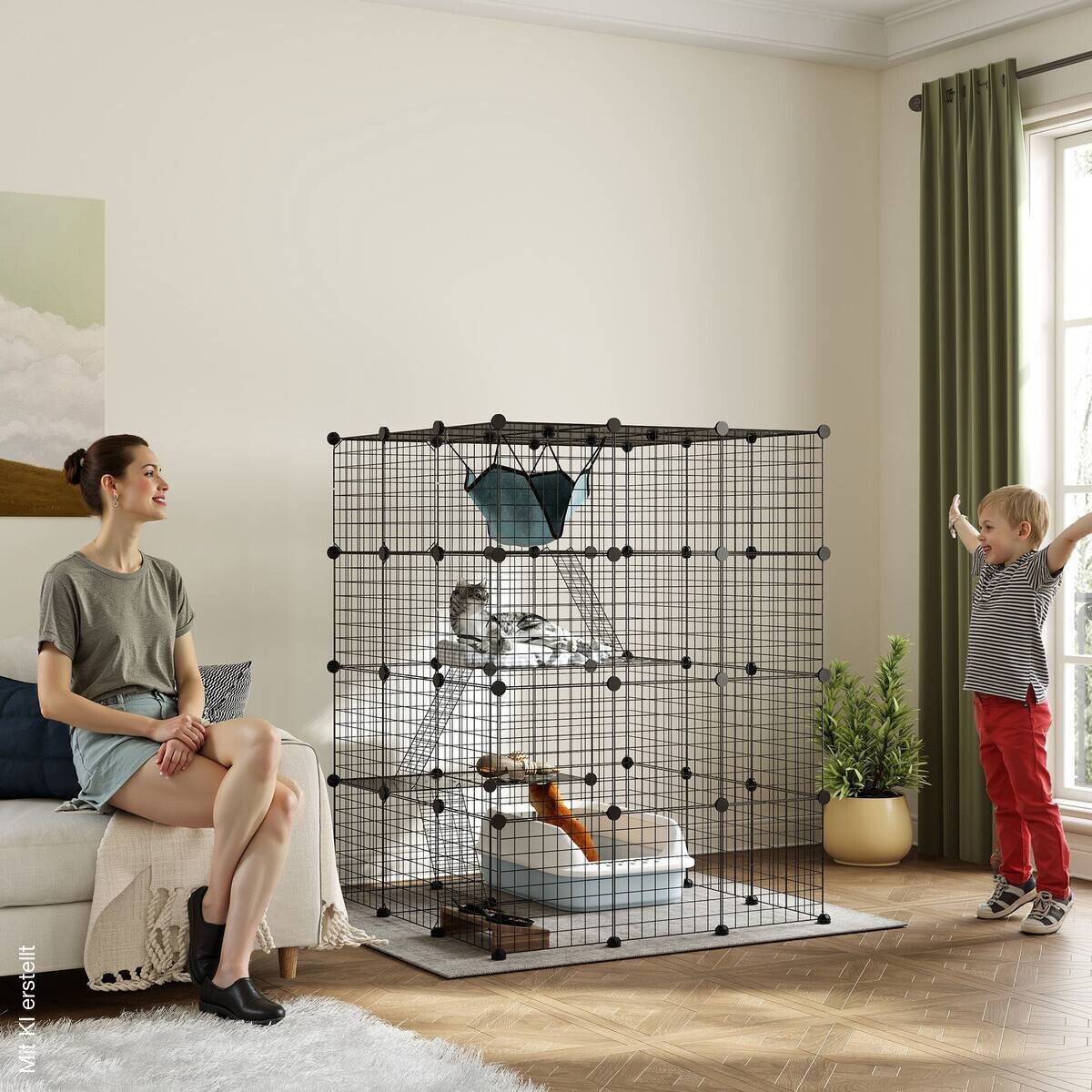 PawHut Katzenkäfig schwarz Polypropylen B/H/L: ca. 105x140x105 cm