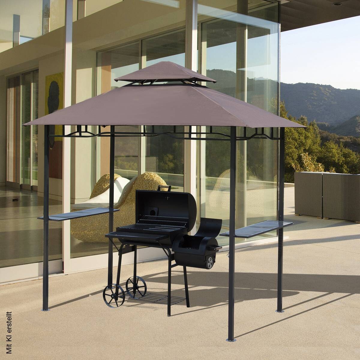 Outsunny Gartenpavillon café braun Stahl B/H/L: ca. 150x255x245 cm