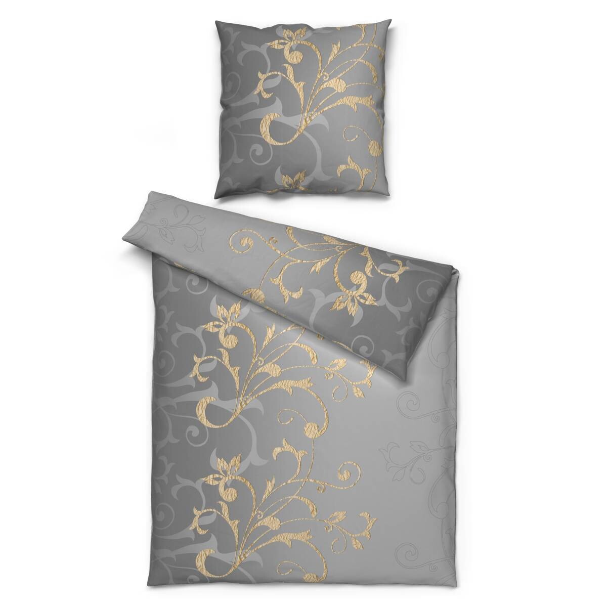 Baumwoll Bettwäsche Renforce grau gold 100% Baumwolle B/L: ca. 135x200 cm