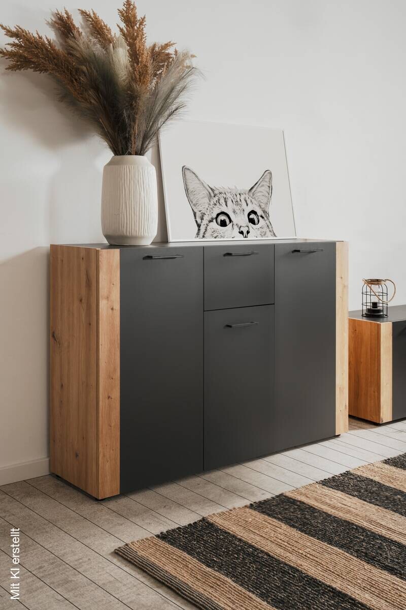 Kommode Cento anthrazit Eiche Artisan Oak Nachbildung B/H/T: ca. 126x83x35 cm