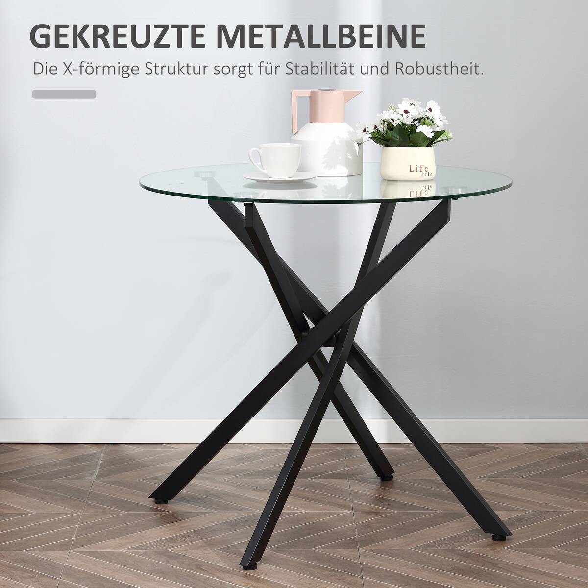 Beistelltisch 839-079 schwarz Glas Stahl B/H/T: ca. 80x75x80 cm