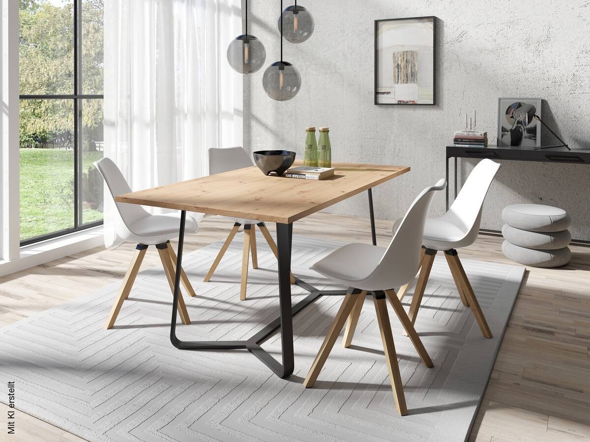 Stuhl KIRA 2er-Set weiß weiß Eiche Kunststoff Kunstleder Metall B/H/T: ca. 48x86x55,5 cm