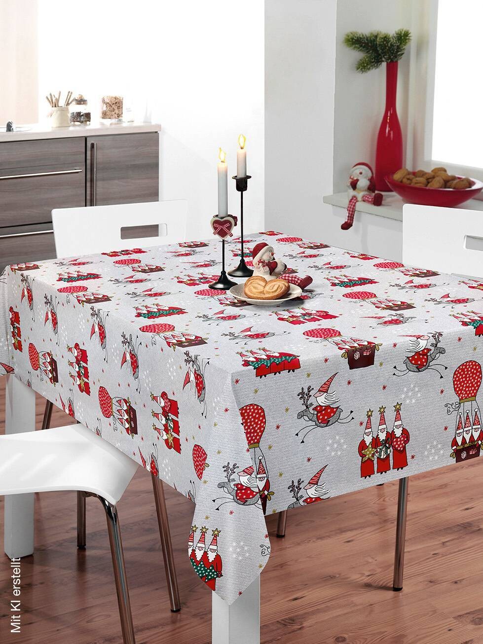 Milano Abwaschbarer Tischbelag Wichtel rot B: ca. 140 cm