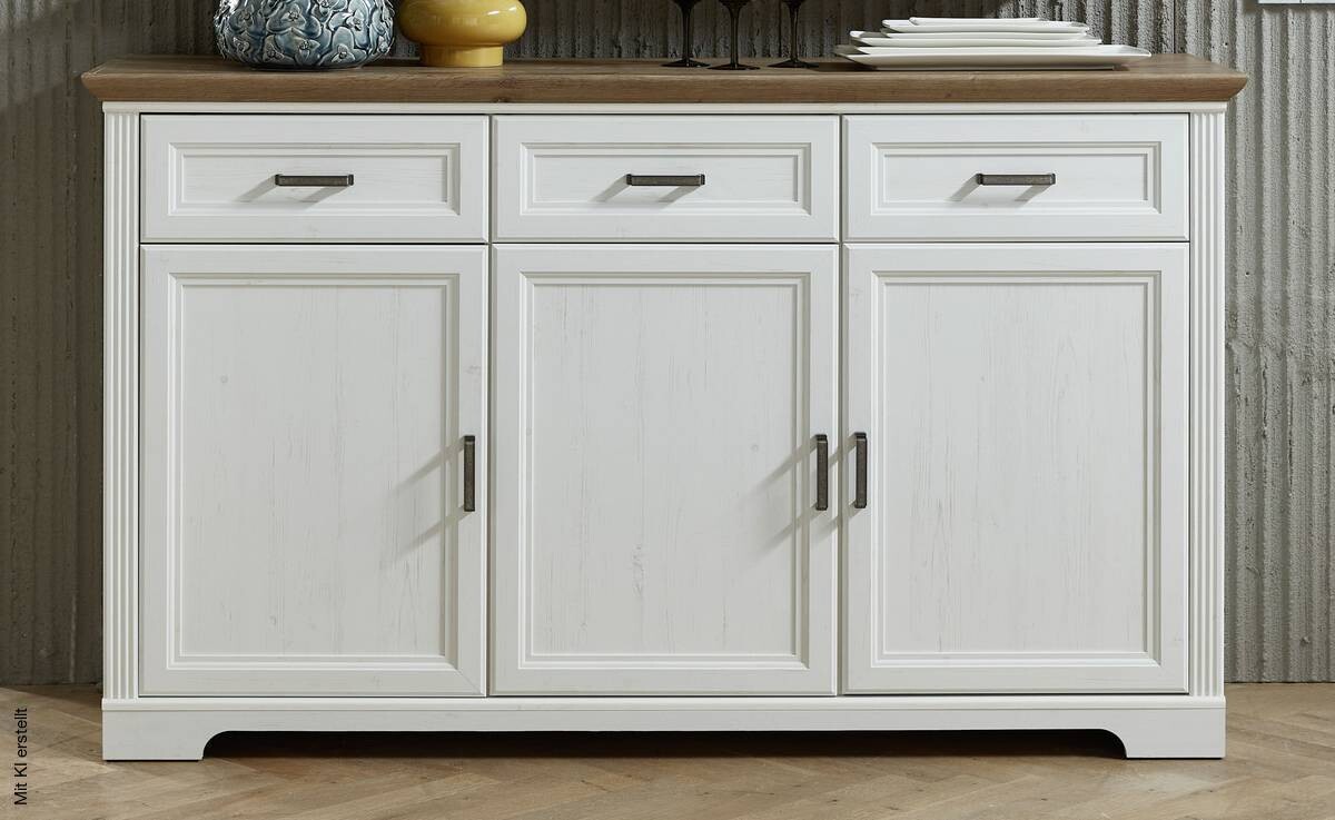 Sideboard Jasmin weiß Pinie Nachbildung Eiche Artisan Nachbildung B/H/T: ca. 166x102x48 cm