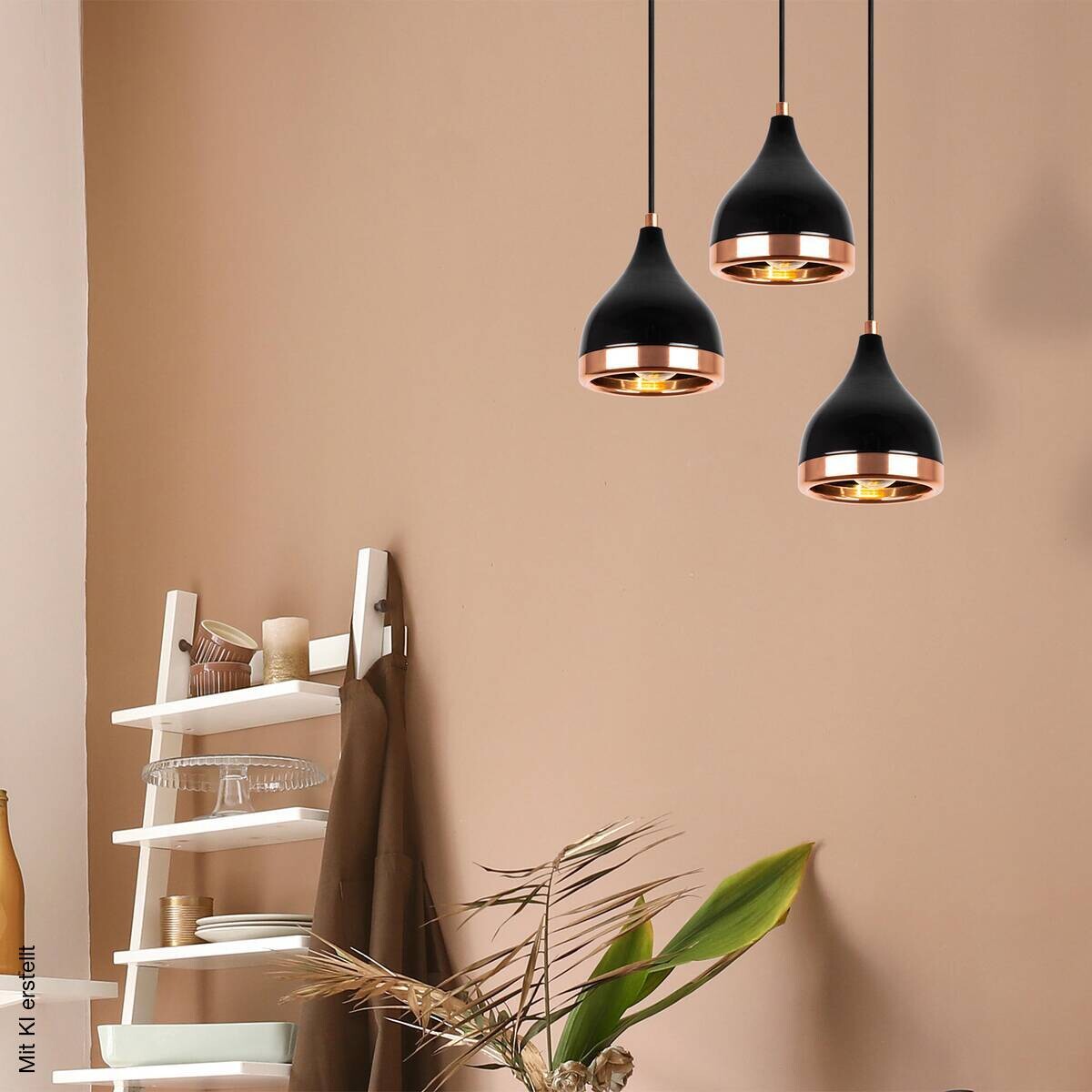 Opviq Pendelleuchte Yildo-7036 Kupfer schwarz Metall B/H/T/L/D: ca. 38x111x38x38x38 cm E27 3 Brennstellen