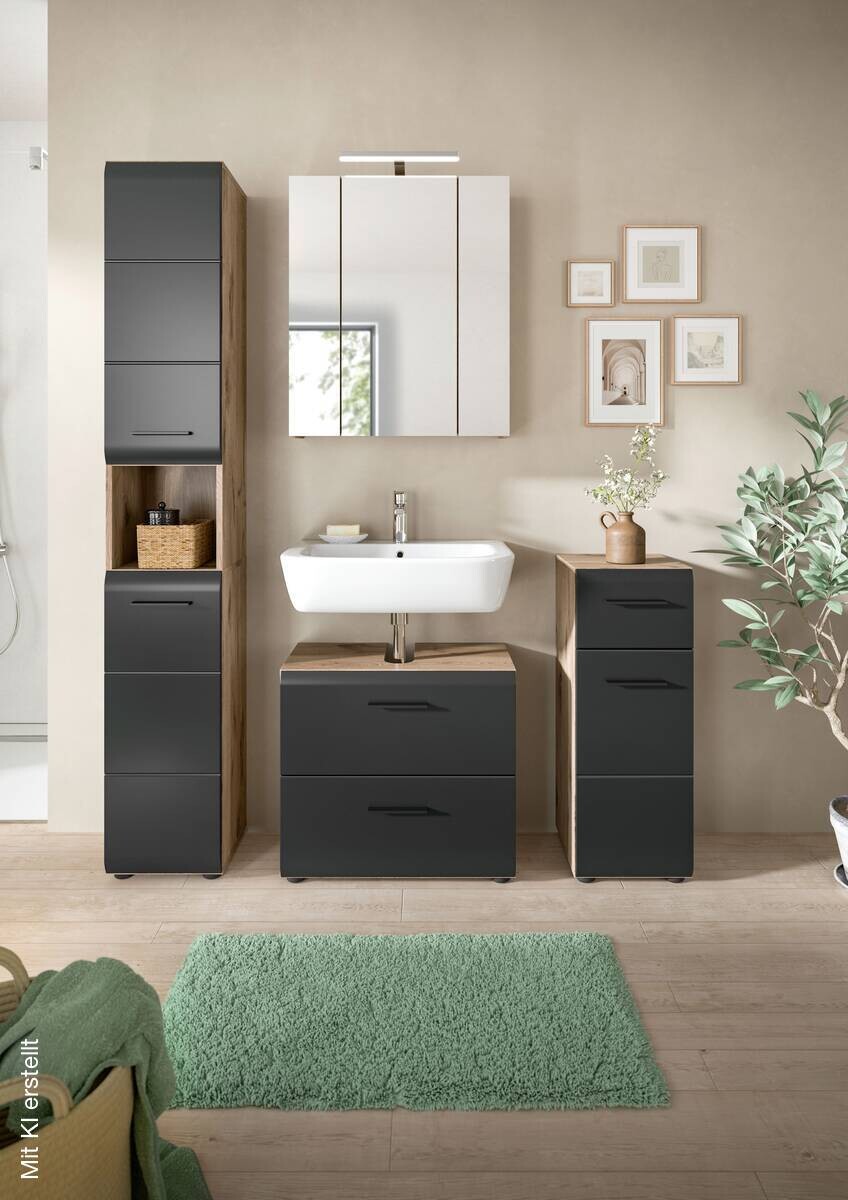 Badezimmer-Set Ice Nox Oak Nachbildung schwarz matt B/H/T: ca. 150x185x46 cm