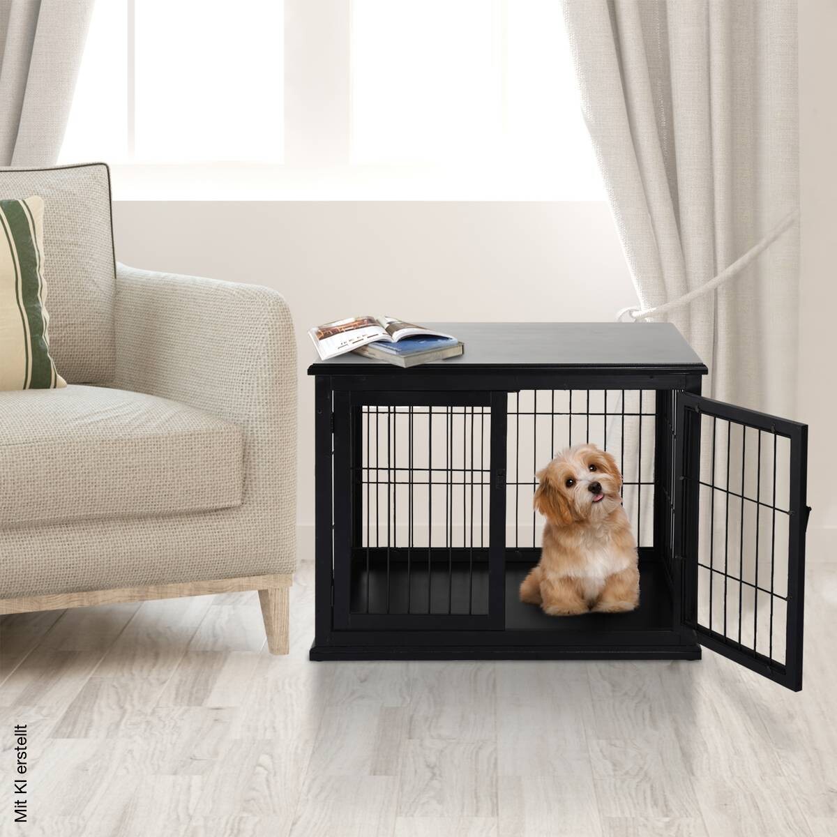 PawHut Hundekäfig schwarz MDF B/H/T: ca. 81x66x59 cm