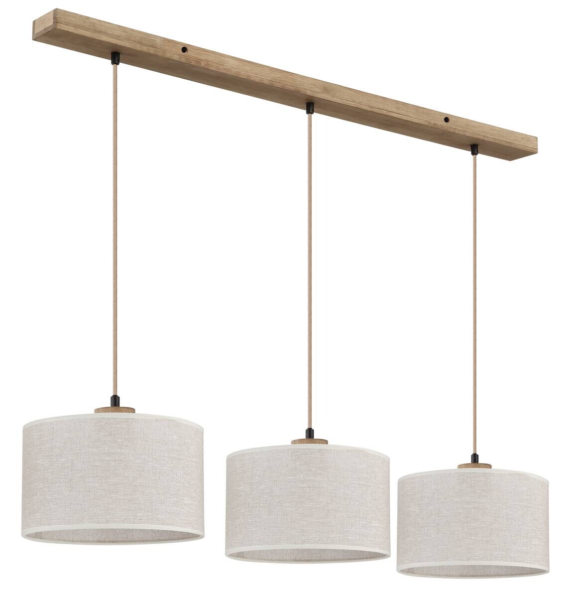 GLOBO Pendelleuchte Jule braun Holz Leinen B/H/L: ca. 25x120x100 cm E27 3 Brennstellen